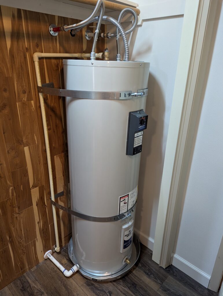 Newly installed Bradford White tank water heater in a Burlington, WA home